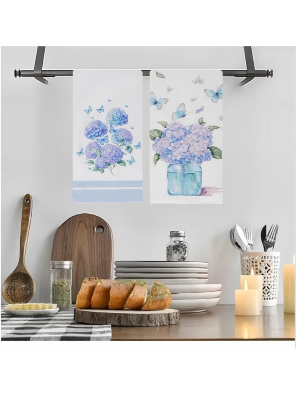 NEW Hydrangea Floral Flour Sack Kitchen Set of 2 Hand Towels 18x26” - Picture 2 of 5